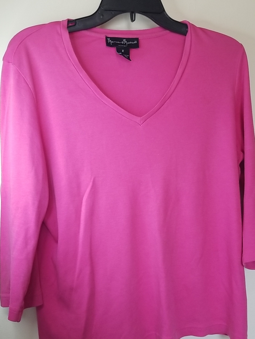 mercer & madison Hot Pink V-Neck Long Sleeve Tee